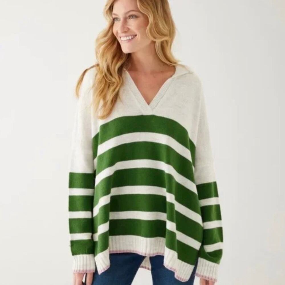 Mersea Marina Polo Sweater Green Stripe OS